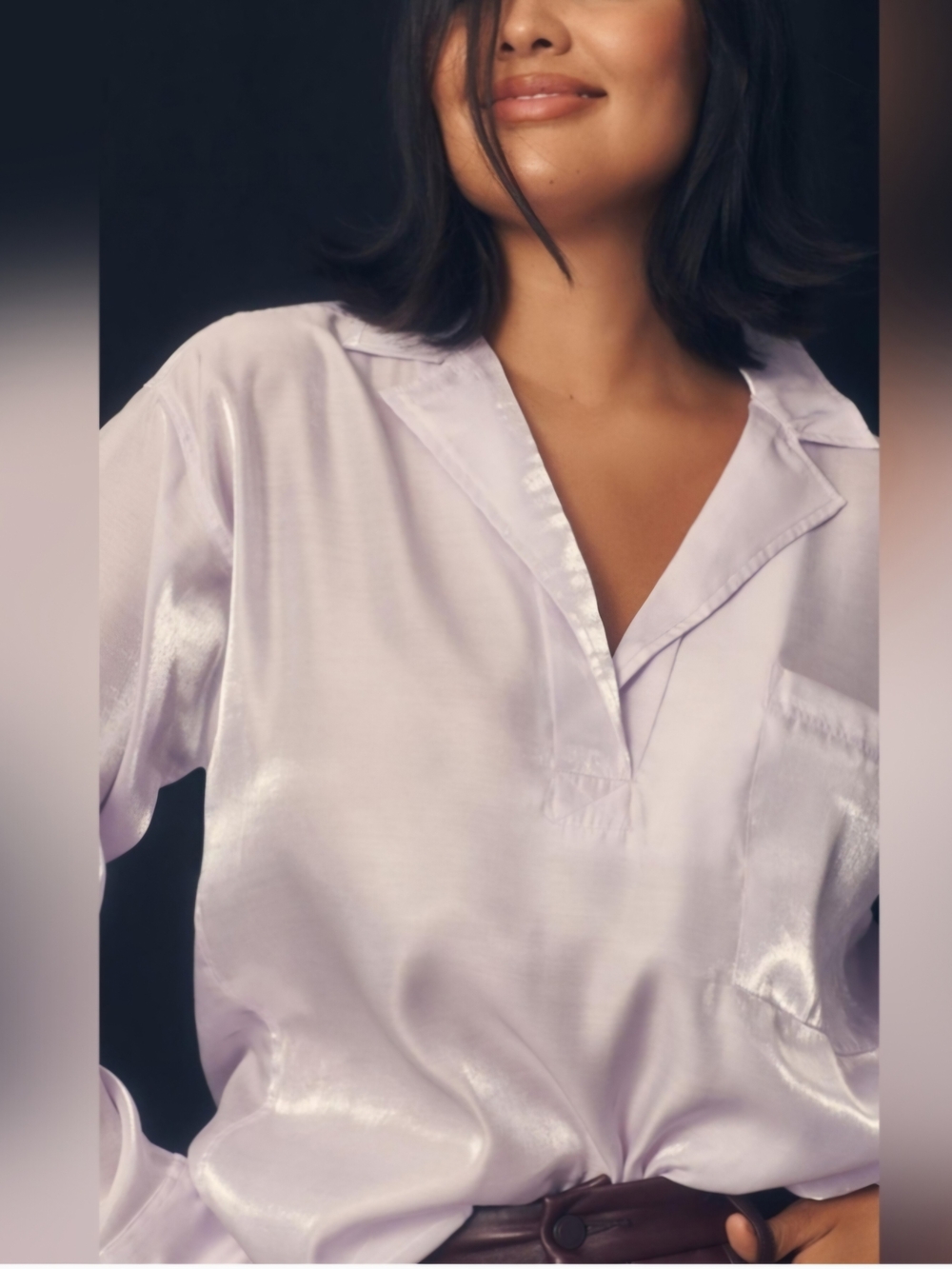 Anthropologie Pilcro Sheen Collared Blouse in Light Lilac - Picture 4 of 6